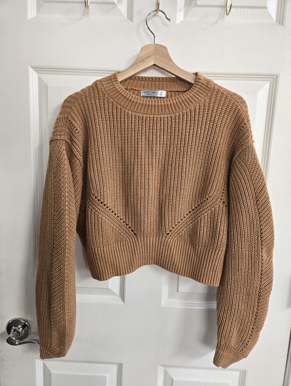 Arizona Jean Company Cropped Cotton Blend Knit Sweater in Golden Camel